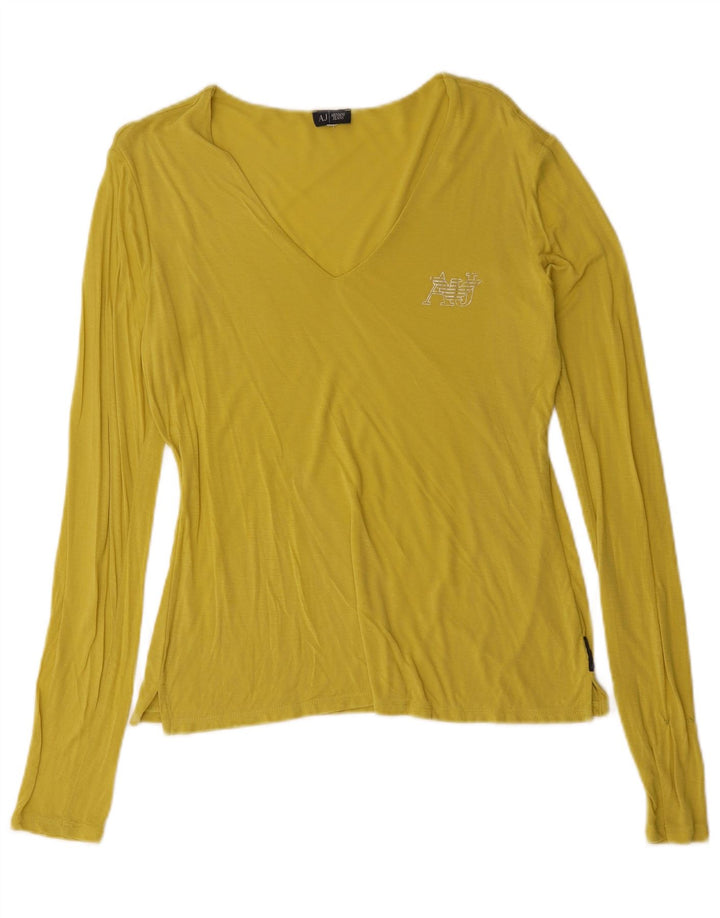 Armani Womens Top Long Sleeve UK 14 Medium Yellow