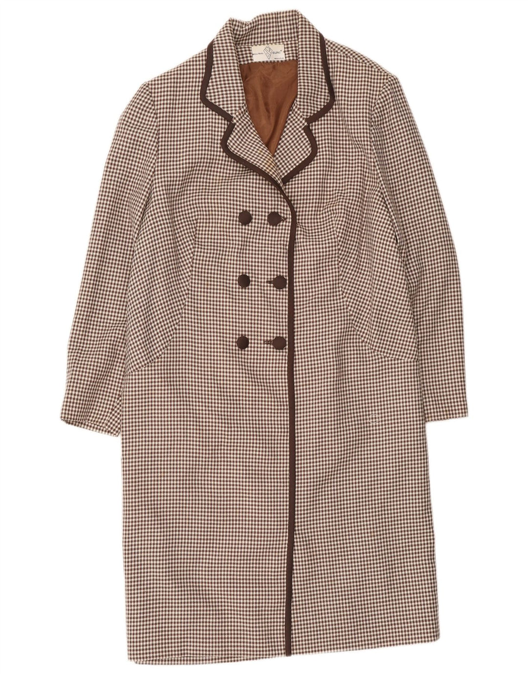 Alta Moda Womens Double Breasted Coat UK 8 Small Brown Houndstooth
