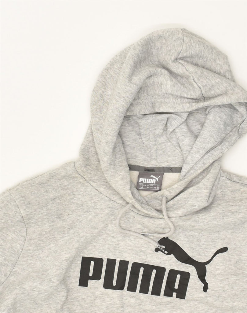 PUMA Womens Graphic Hoodie Jumper UK 14 Large Grey Cotton | Vintage Puma | Thrift | Second-Hand Puma | Used Clothing | Messina Hembry 