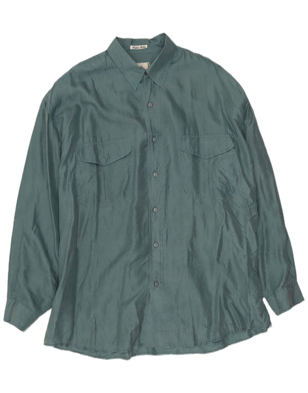 Brugi Mens Shirt Large Green Silk