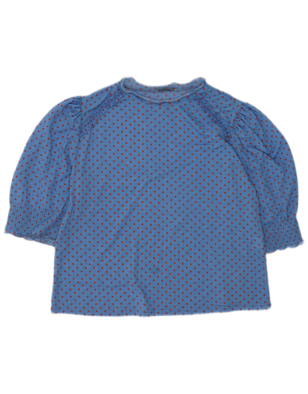 ZARA Womens Blouse Top UK 14 Medium Blue Spotted Polyester