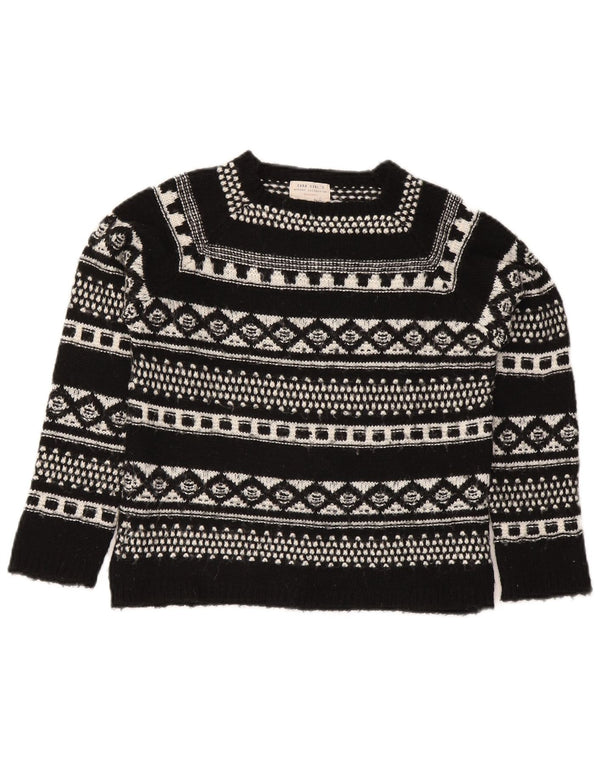 Zara Girls Boat Neck Jumper Sweater 11-12 Years Black Fair Isle