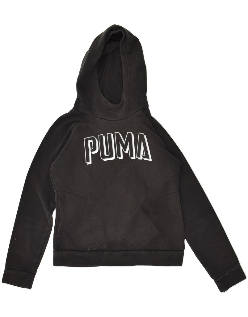 PUMA Womens Graphic Hoodie Jumper UK 10 Small Black | Vintage Puma | Thrift | Second-Hand Puma | Used Clothing | Messina Hembry 