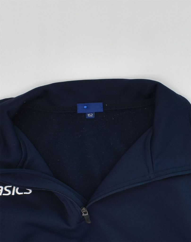 ASICS Boys Pullover Tracksuit Top 11-12 Years Navy Blue Polyester | Vintage Asics | Thrift | Second-Hand Asics | Used Clothing | Messina Hembry 