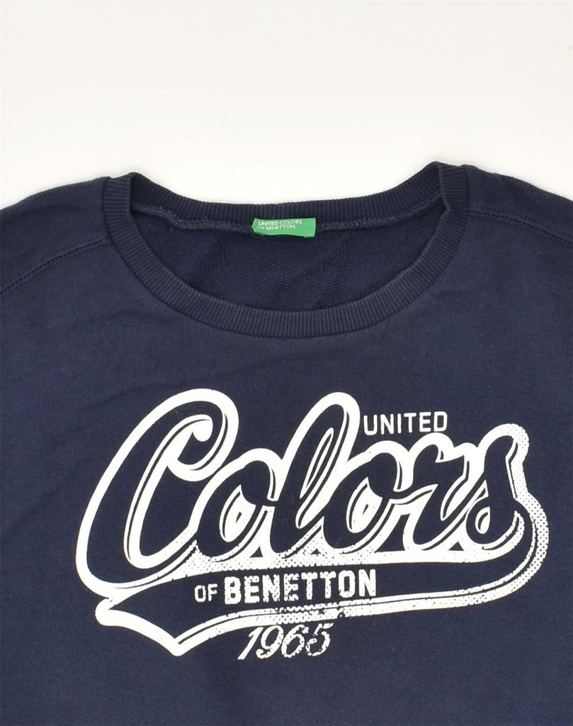 BENETTON Boys Graphic Sweatshirt Jumper 13-14 Years 3XL  Navy Blue Cotton | Vintage Benetton | Thrift | Second-Hand Benetton | Used Clothing | Messina Hembry 