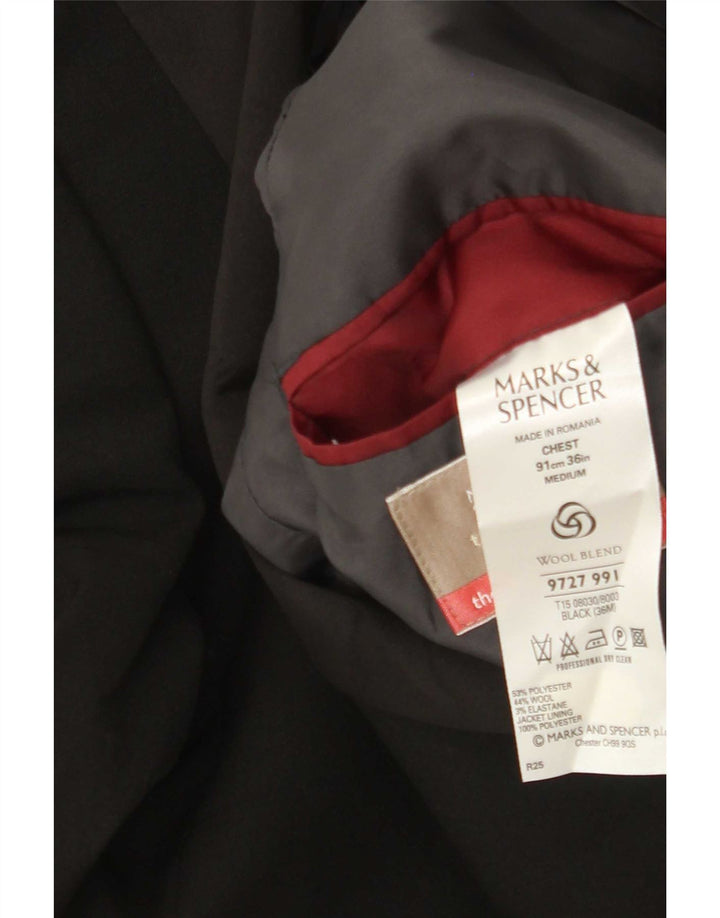 Marks & Spencer Mens 2 Button Blazer Jacket UK 36 Small Black Polyester