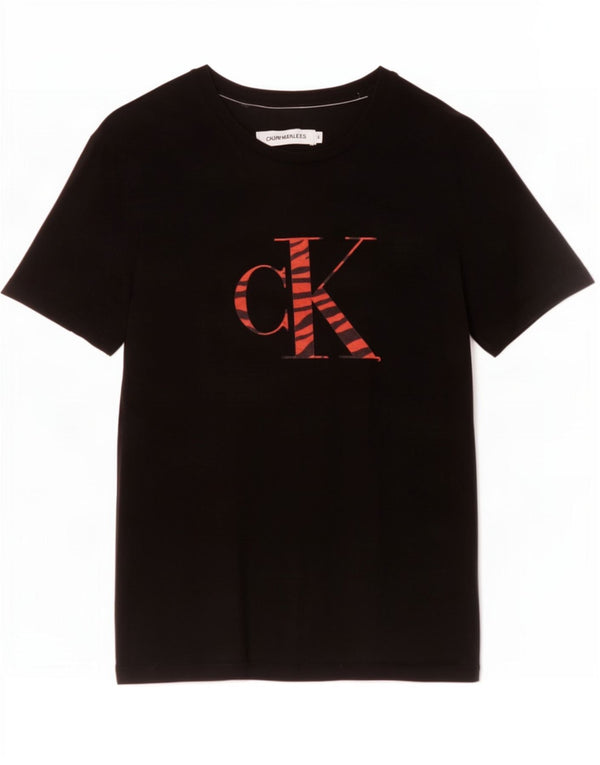 Calvin Klein Jeans Womens Graphic T-Shirt Top UK 12 Medium Black Cotton