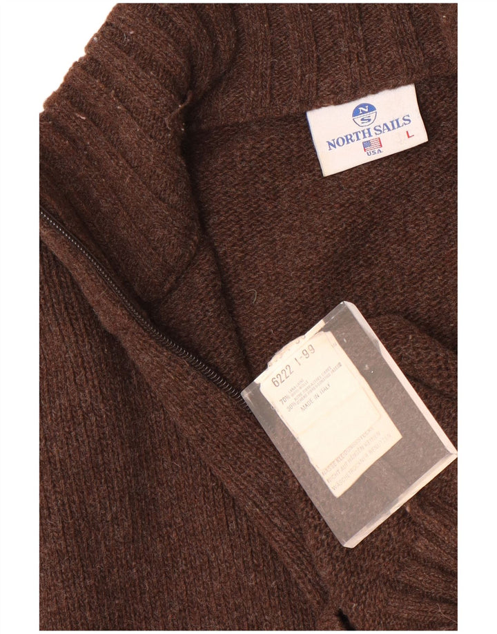 North Sails Mens Zip Neck Jumper Sweater Large Brown Wool