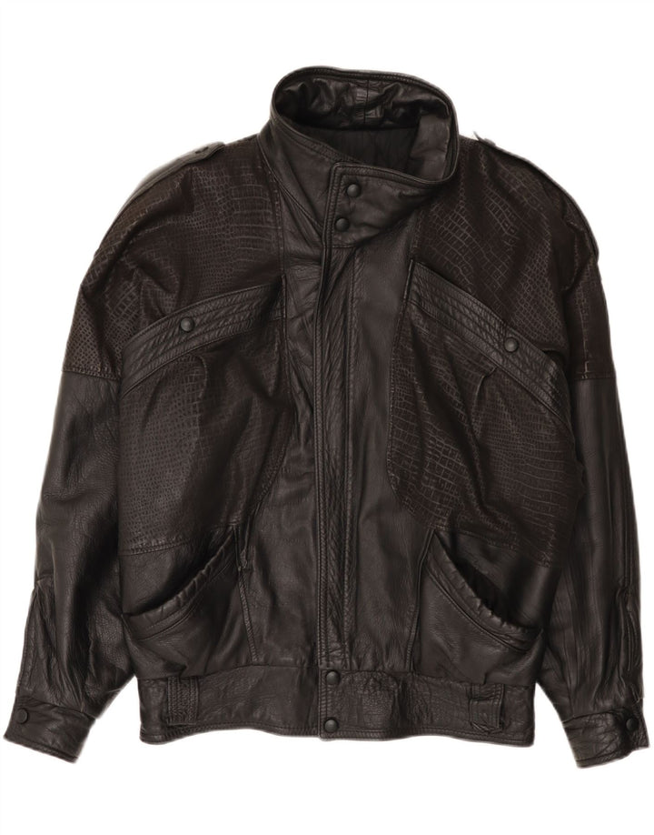 Vintage Mens Loose Fit Leather Jacket IT 46 Small Black Leather