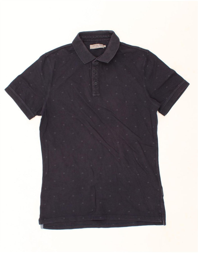 CALVIN KLEIN JEANS Mens Slim Fit Graphic Polo Shirt Large Navy Blue Cotton Vintage Calvin Klein Jeans and Second-Hand Calvin Klein Jeans from Messina Hembry 