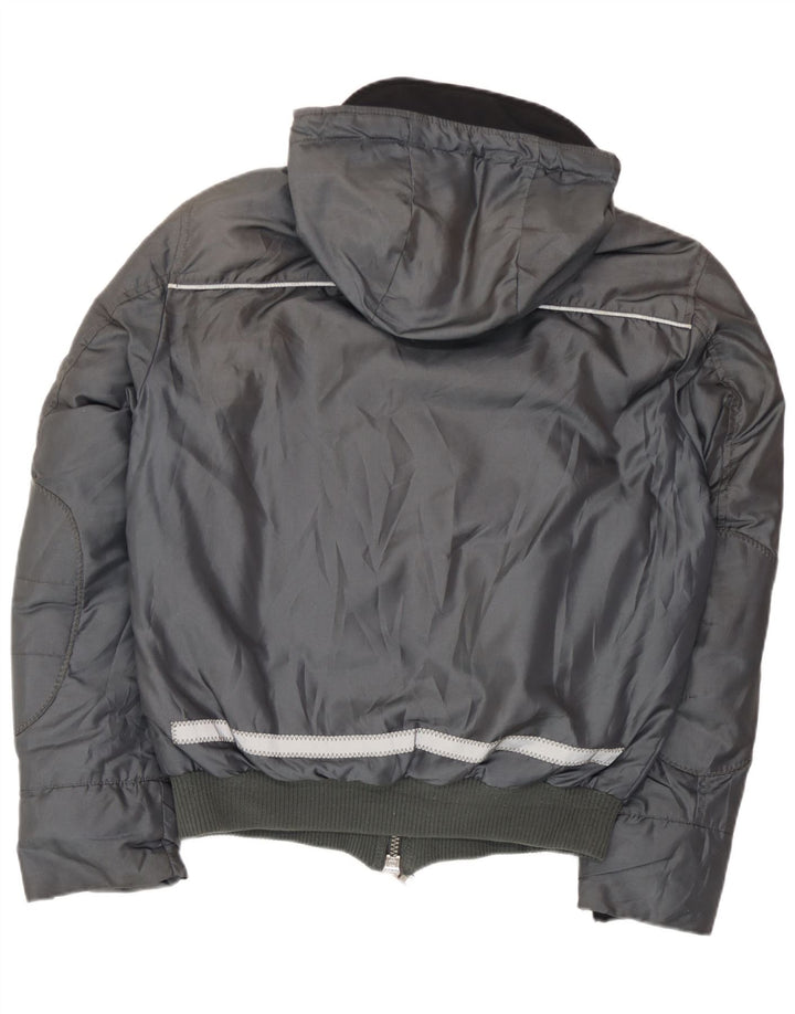 PEUTEREY Mens Hooded Bomber Padded Jacket UK 38 Medium Grey Polyamide