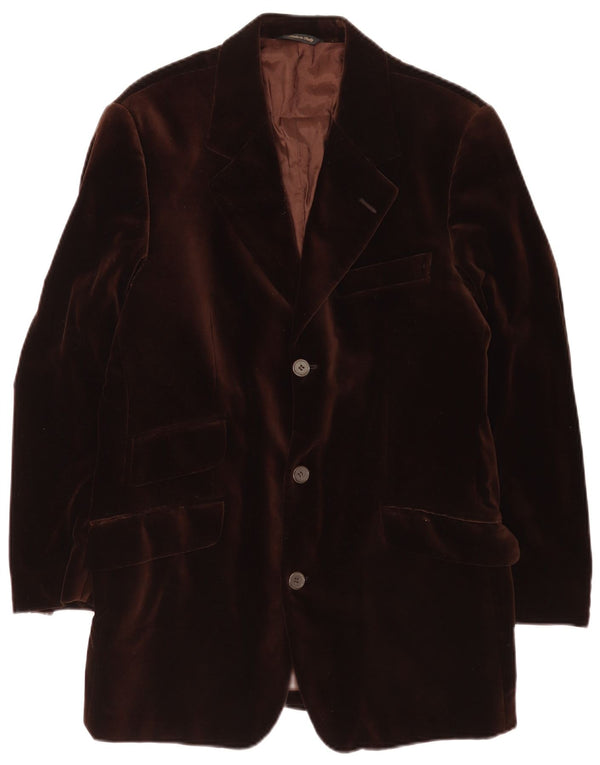 Vintage Mens Velvet 3 Button Blazer Jacket IT 46 Small Brown Cotton Classic