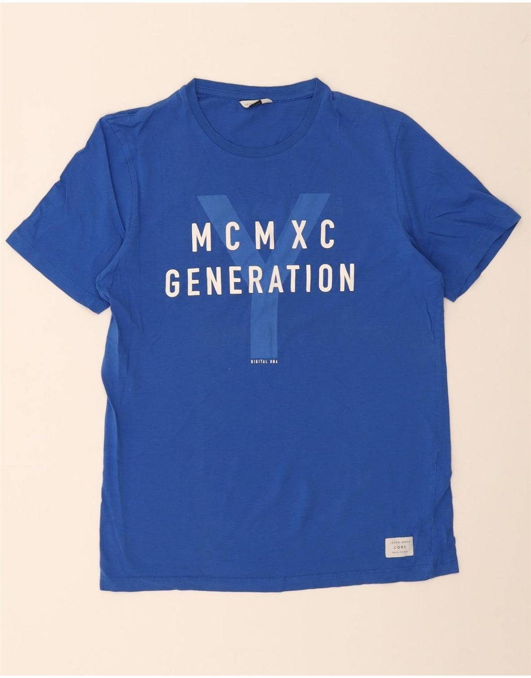 JACK & JONES Mens Graphic T-Shirt Top Large Blue Cotton Vintage Jack & Jones and Second-Hand Jack & Jones from Messina Hembry 