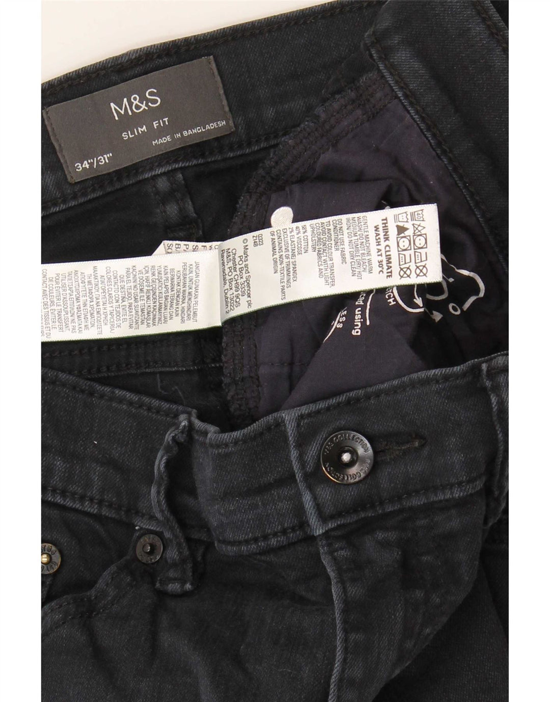 Marks & Spencer Mens Slim Jeans W34 L31 Black Cotton
