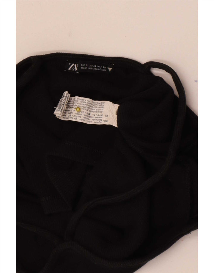 Zara Womens Crop Off Shoulder Top UK 8 Small Black Cotton