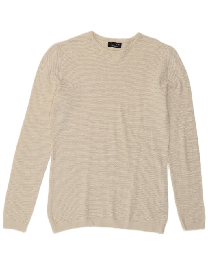 Zara Mens Crew Neck Jumper Sweater Medium White Acrylic