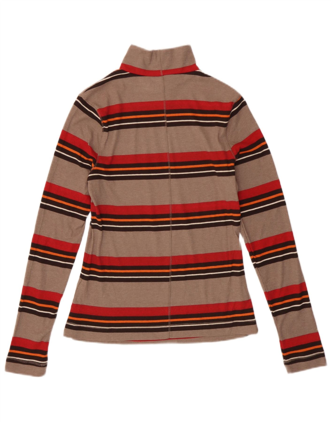 Next Womens Top Long Sleeve UK 12 Medium Beige Striped Cotton
