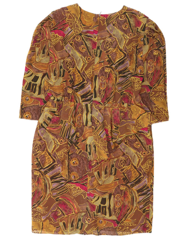 Vintage Womens Abstract Pattern 3/4 Sleeve Sheath Dress UK 24 4XL Brown