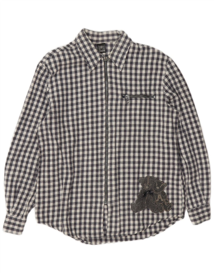 Vintage Womens Teddy Bear Oversized Flannel Shirt UK 10 Small Grey Gingham