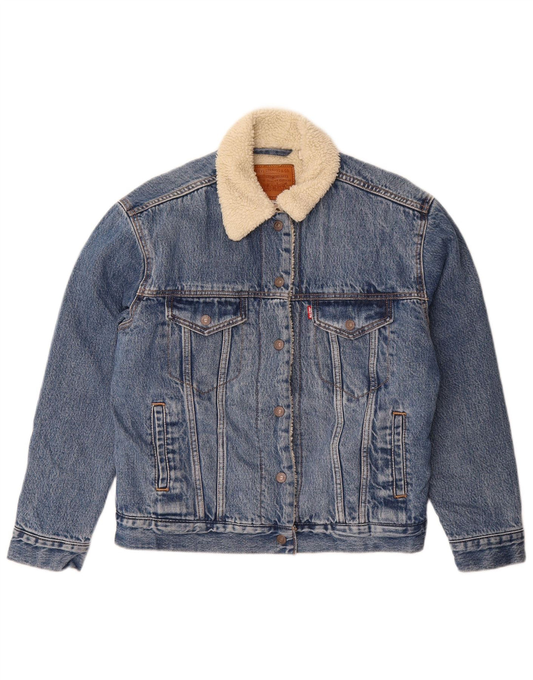 Levi's Womens Oversized Denim Sherpa Jacket UK 10 Small Blue Cotton