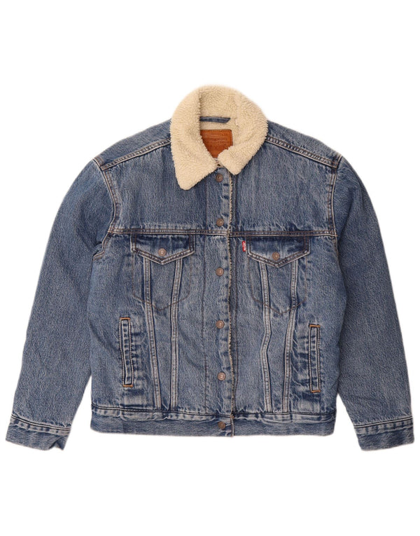 Levi's Womens Oversized Denim Sherpa Jacket UK 10 Small Blue Cotton