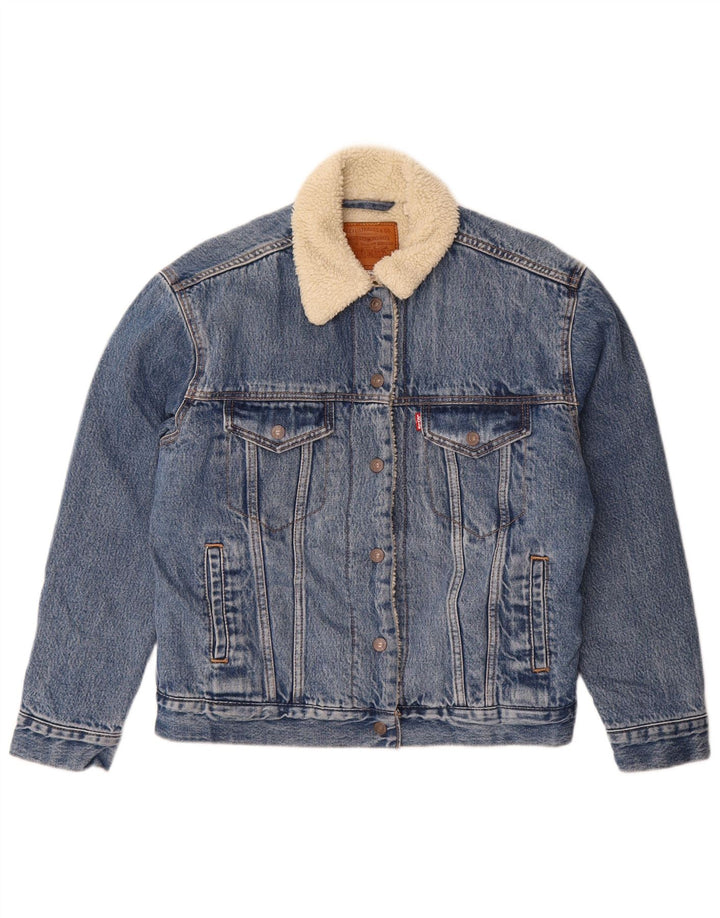 Levi's Womens Oversized Denim Sherpa Jacket UK 10 Small Blue Cotton