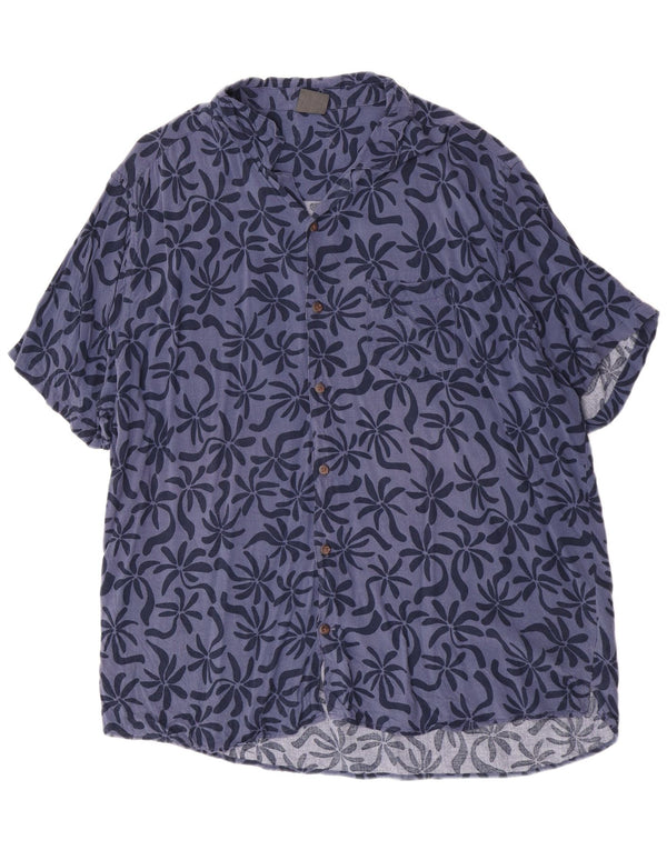 Vintage Mens Short Sleeve Shirt 5XL Blue Floral Viscose