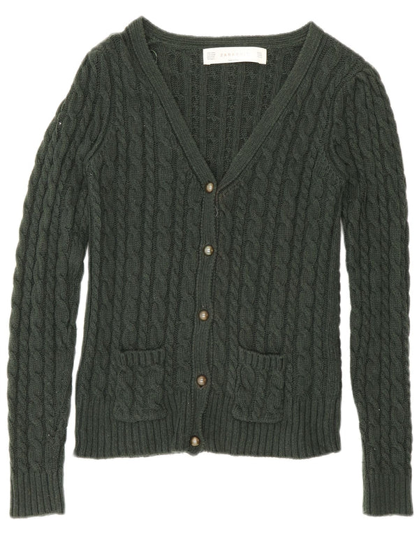 Zara Womens Cardigan Sweater UK 12 Medium Green Cotton