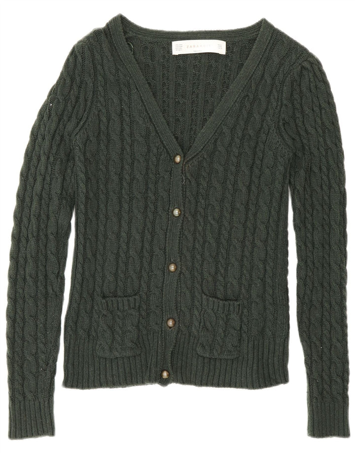 Zara Womens Cardigan Sweater UK 12 Medium Green Cotton