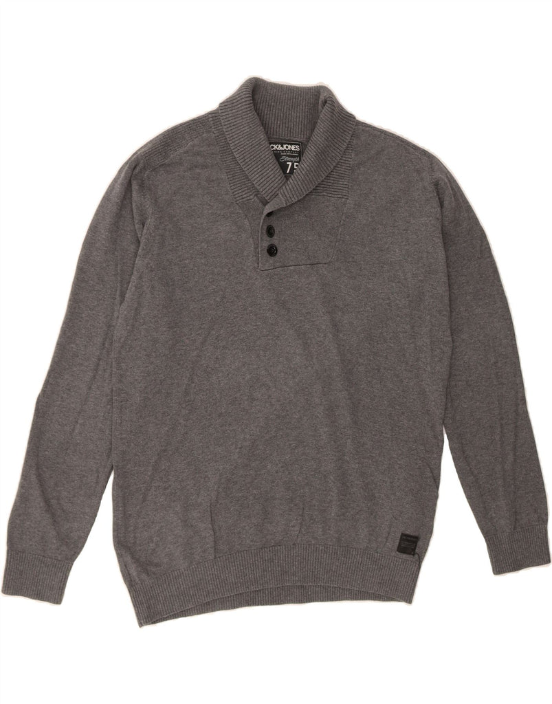 JACK & JONES Mens Shawl Neck Jumper Sweater Large Grey Cotton Vintage Jack & Jones and Second-Hand Jack & Jones from Messina Hembry 