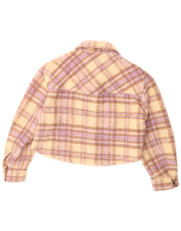 ZARA Womens Oversized Crop Bomber Jacket UK 10 Small Beige Check Polyester