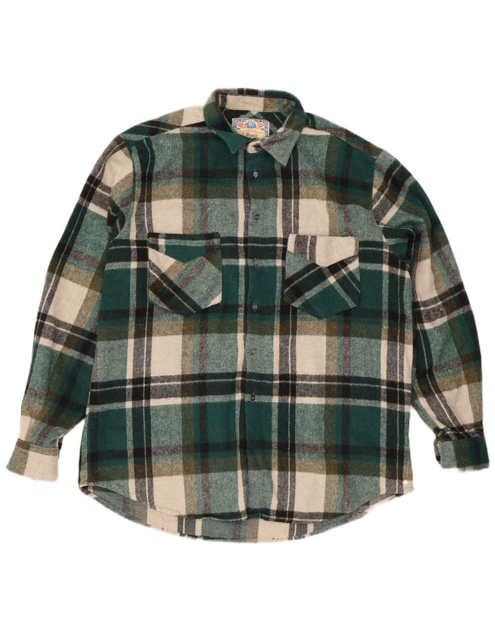 Vintage Mens Overshirt Shirt XL Green Check Wool
