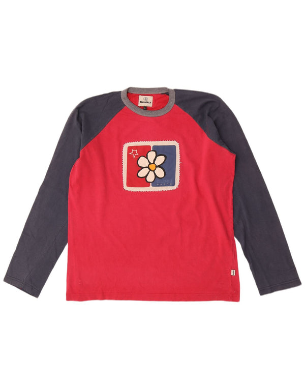 Guru Mens Graphic Top Long Sleeve Large Pink Colourblock