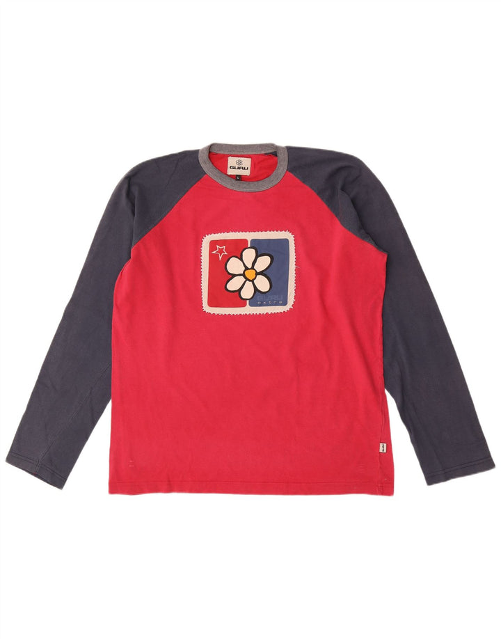 Guru Mens Graphic Top Long Sleeve Large Pink Colourblock