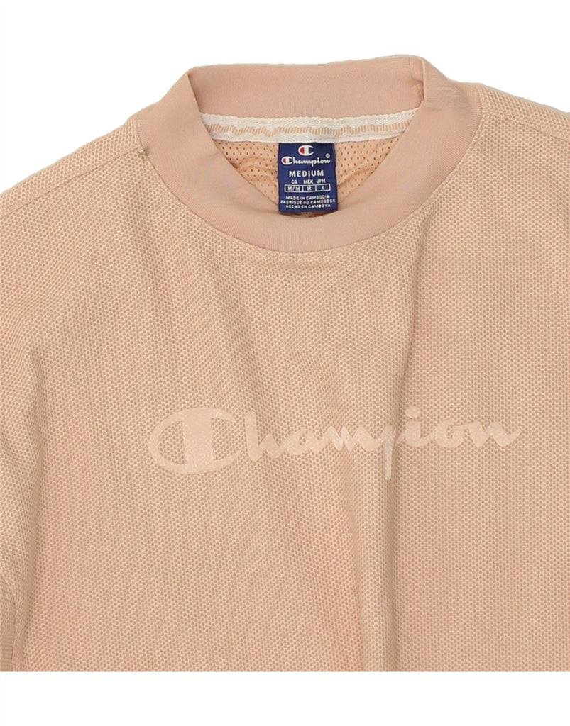 CHAMPION Womens Graphic Sweatshirt Jumper UK 14 Medium Beige Polyester | Vintage Champion | Thrift | Second-Hand Champion | Used Clothing | Messina Hembry 