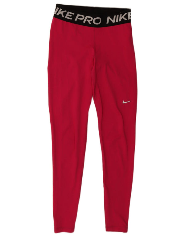 NIKE Womens Dri Fit Graphic Leggings UK 8 Small  Pink Colourblock