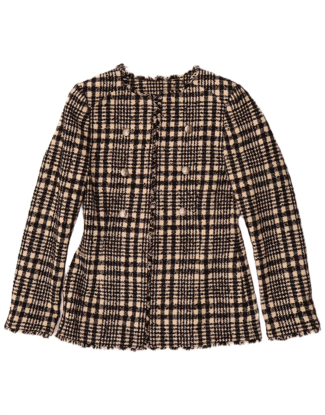 Marks & Spencer Womens Blazer Jacket UK 6 XS Black Plaid Polyester