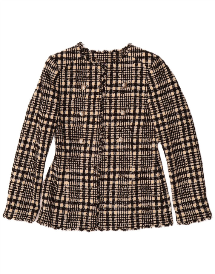 Marks & Spencer Womens Blazer Jacket UK 6 XS Black Plaid Polyester