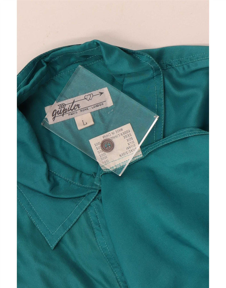 Vintage Womens Oversized Shirt Blouse UK 16 Large Green Silk