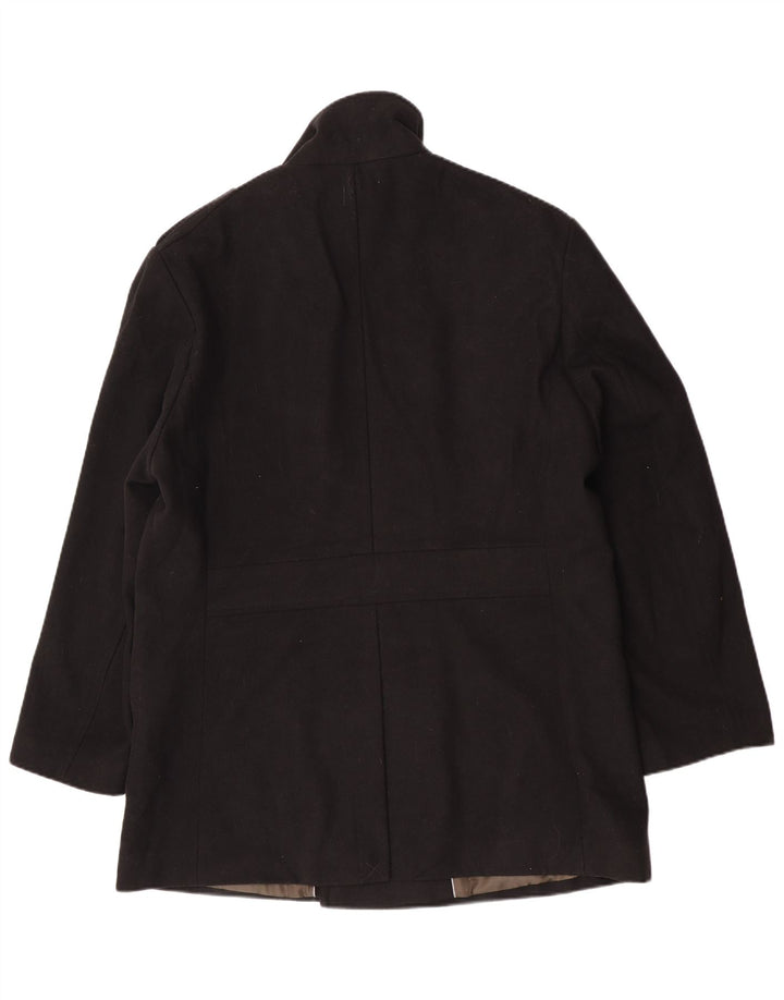 Marks & Spencer Mens Military Double Breasted Coat UK 42 XL Black Polyester