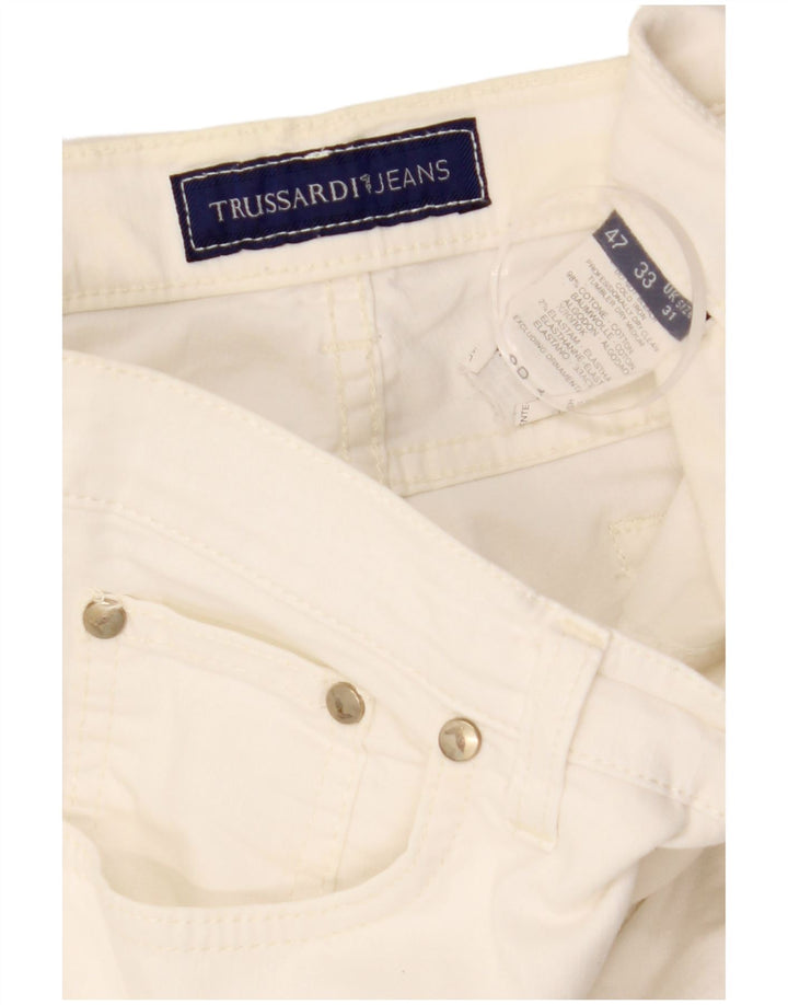 TRUSSARDI Mens Straight Casual Trousers IT 47 Small W31 L33 White Cotton