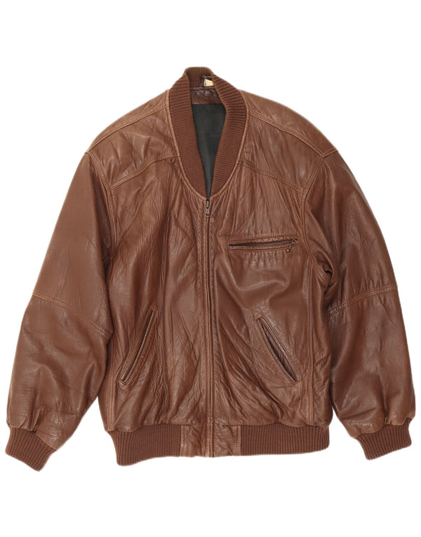 Vintage Mens Loose Fit Leather Jacket EU 48 Medium Brown Leather