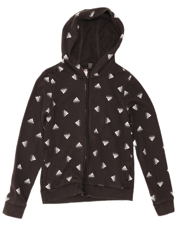 Adidas Boys Graphic Hoodie Jumper 13-14 Years Black Cotton