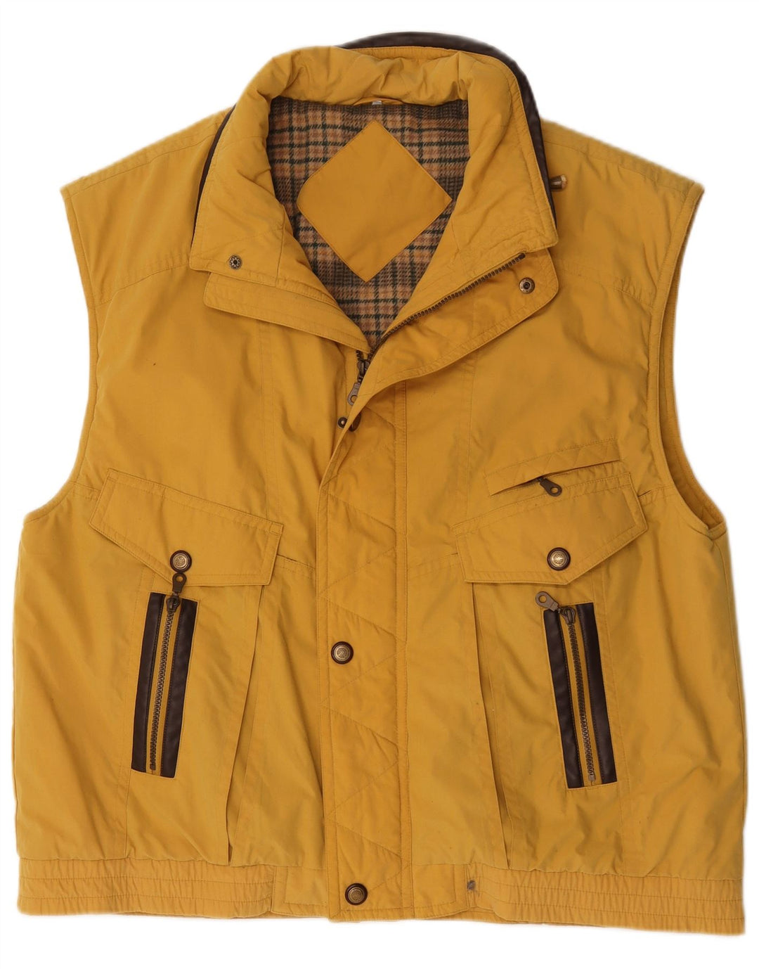 Vintage Mens Utility Gilet UK 42 XL Yellow Polyester