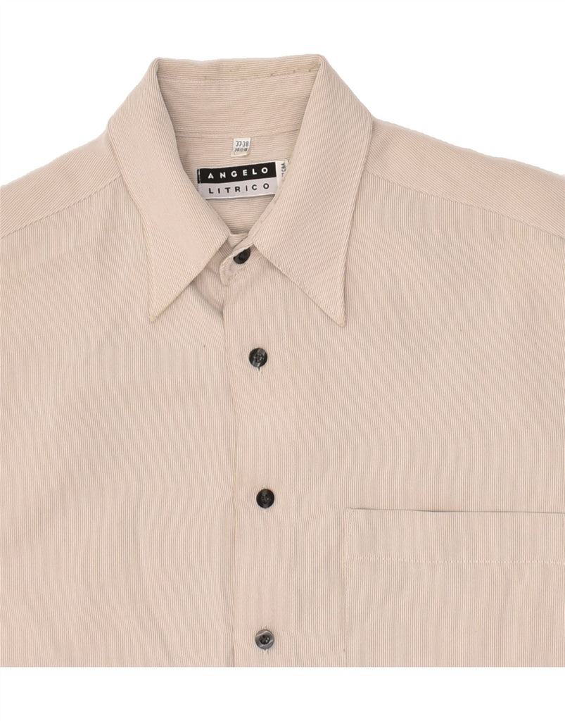 ANGELO LITRICO Mens Short Sleeve Shirt Size 37 38 14 1/2 Small Beige | Vintage Angelo Litrico | Thrift | Second-Hand Angelo Litrico | Used Clothing | Messina Hembry 