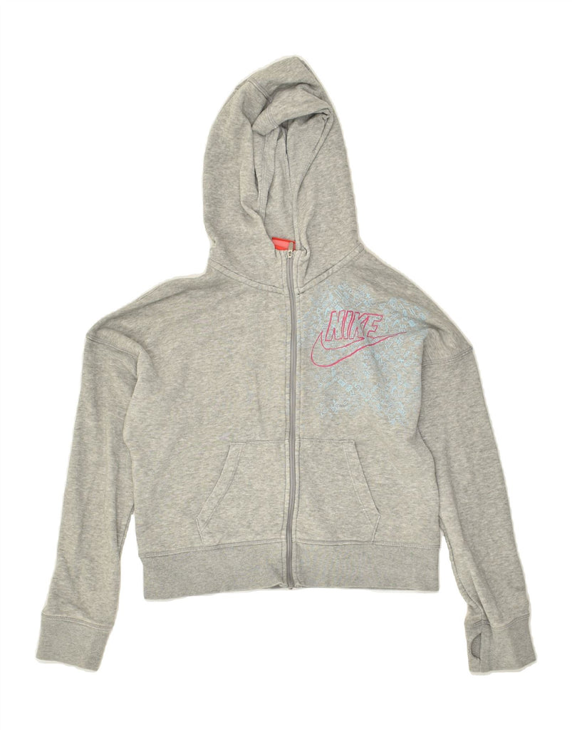 NIKE Girls Graphic Zip Hoodie Sweater 12-13 Years Grey Cotton | Vintage Nike | Thrift | Second-Hand Nike | Used Clothing | Messina Hembry 