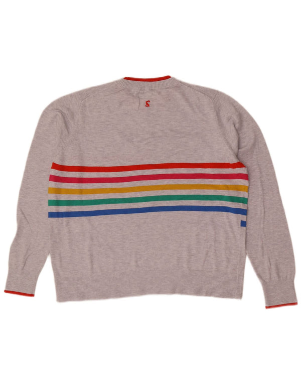 Joules Womens Crew Neck Jumper Sweater UK 16 Large Grey Striped Cotton
