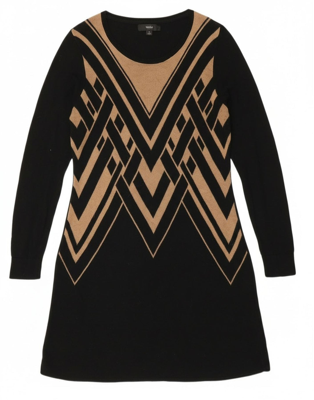 Mossimo Womens Long Sleeve Jumper Dress UK 14 Large Black Geometric Cotton