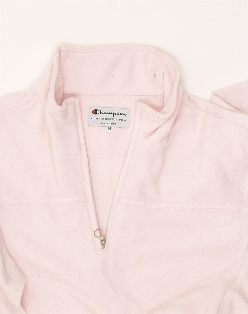 CHAMPION Womens Zip Neck Fleece Jumper UK 14 Medium Pink Polyester | Vintage Champion | Thrift | Second-Hand Champion | Used Clothing | Messina Hembry 