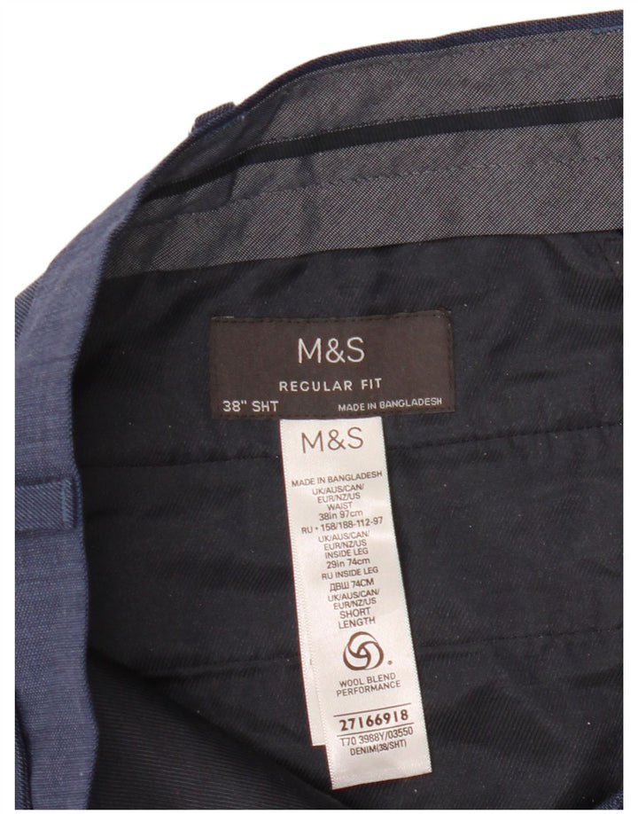 Marks & Spencer Mens Regular Fit Suit Trousers W38 L29 Blue Wool